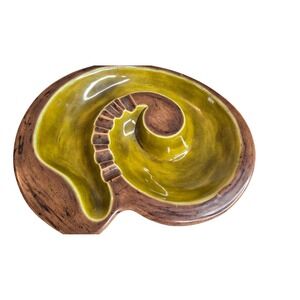 Arnels Vintage MCM Spiral Snail Ceramic Ashtray‎ Green Brown Glaze Mid Century